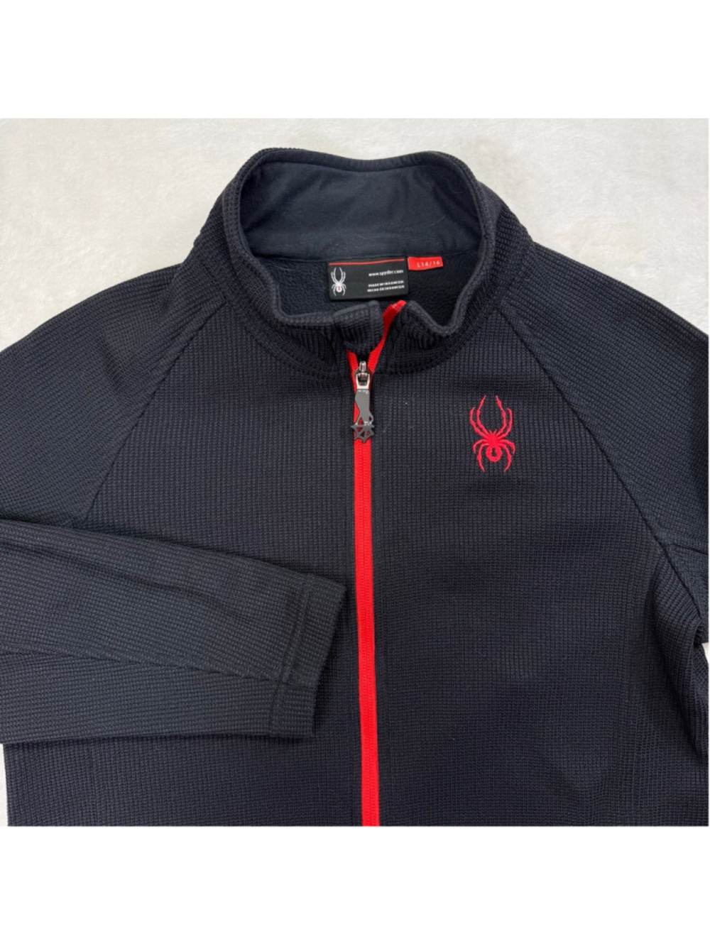 Boys‎ Spyder Performance Fleece Jacket Large 14-16 Black Red Full Zip